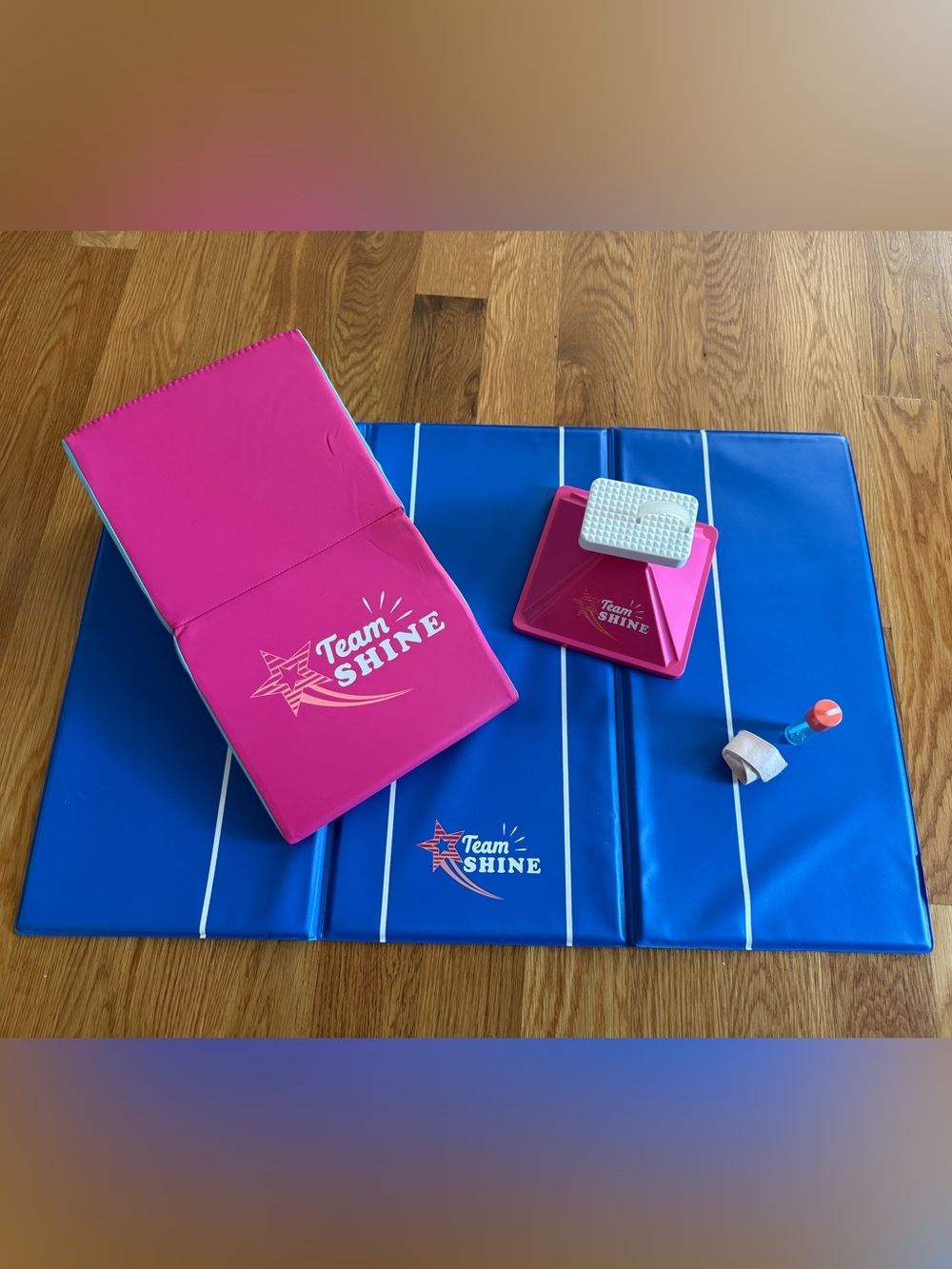 American Girl Doll Joss’s Cheer Practice Equipment Set Shine Pink Blue Retired - Picture 2 of 2